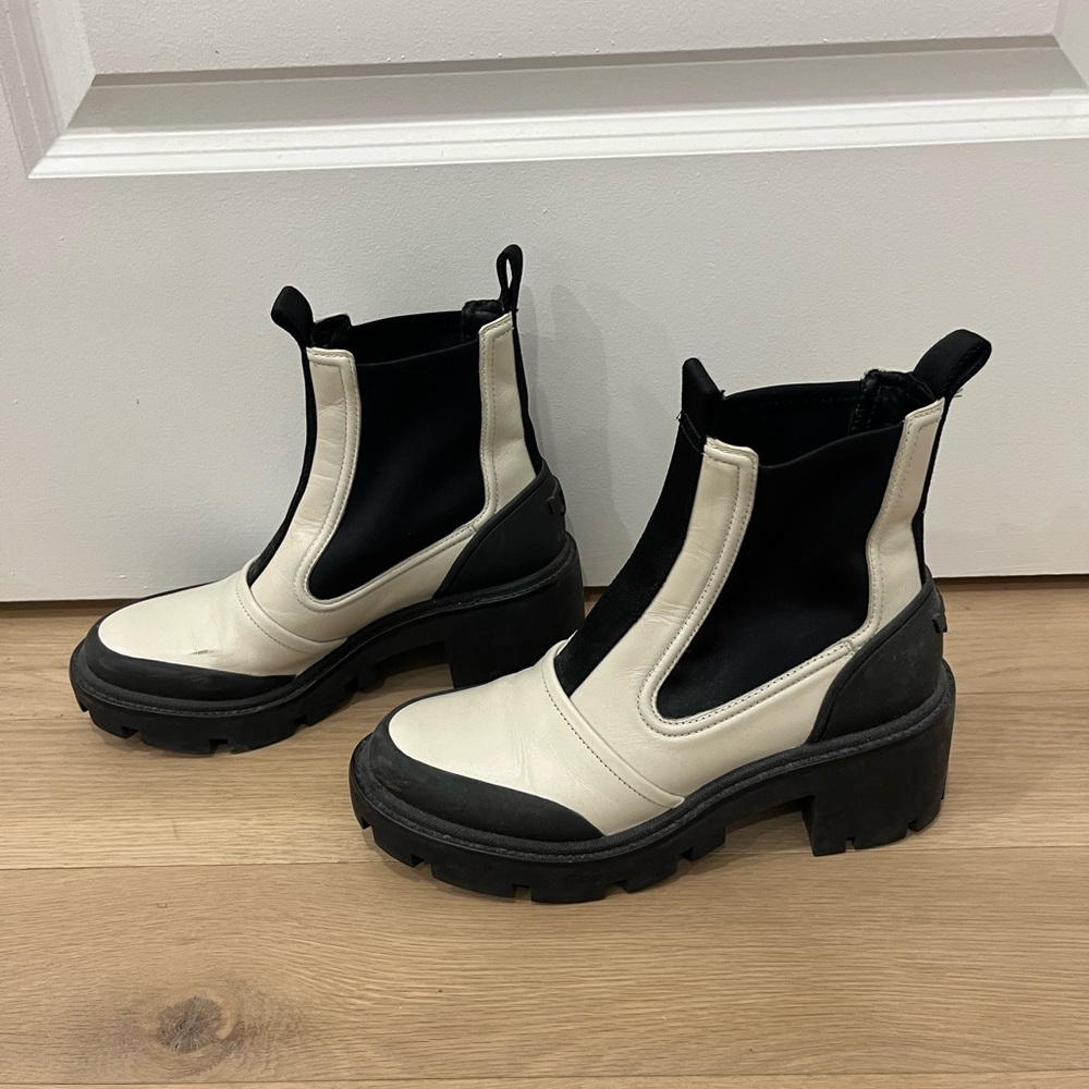 Tory Burch Cream and Black Chelsea Lug Ankle Boots - Picture 3 of 6